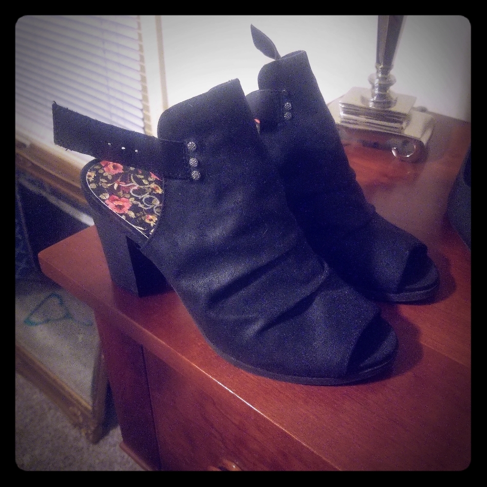 Black open toe booties